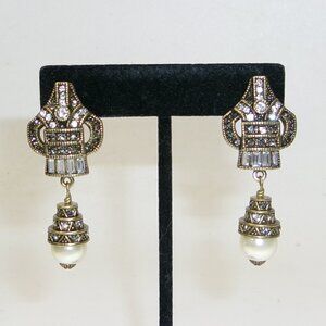 Heidi Daus Deco Master Clasp Crystal & Faux Pearl Drop Pierced Earrings